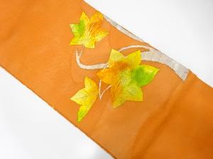 絽　紅葉模様織り出し　名古屋帯